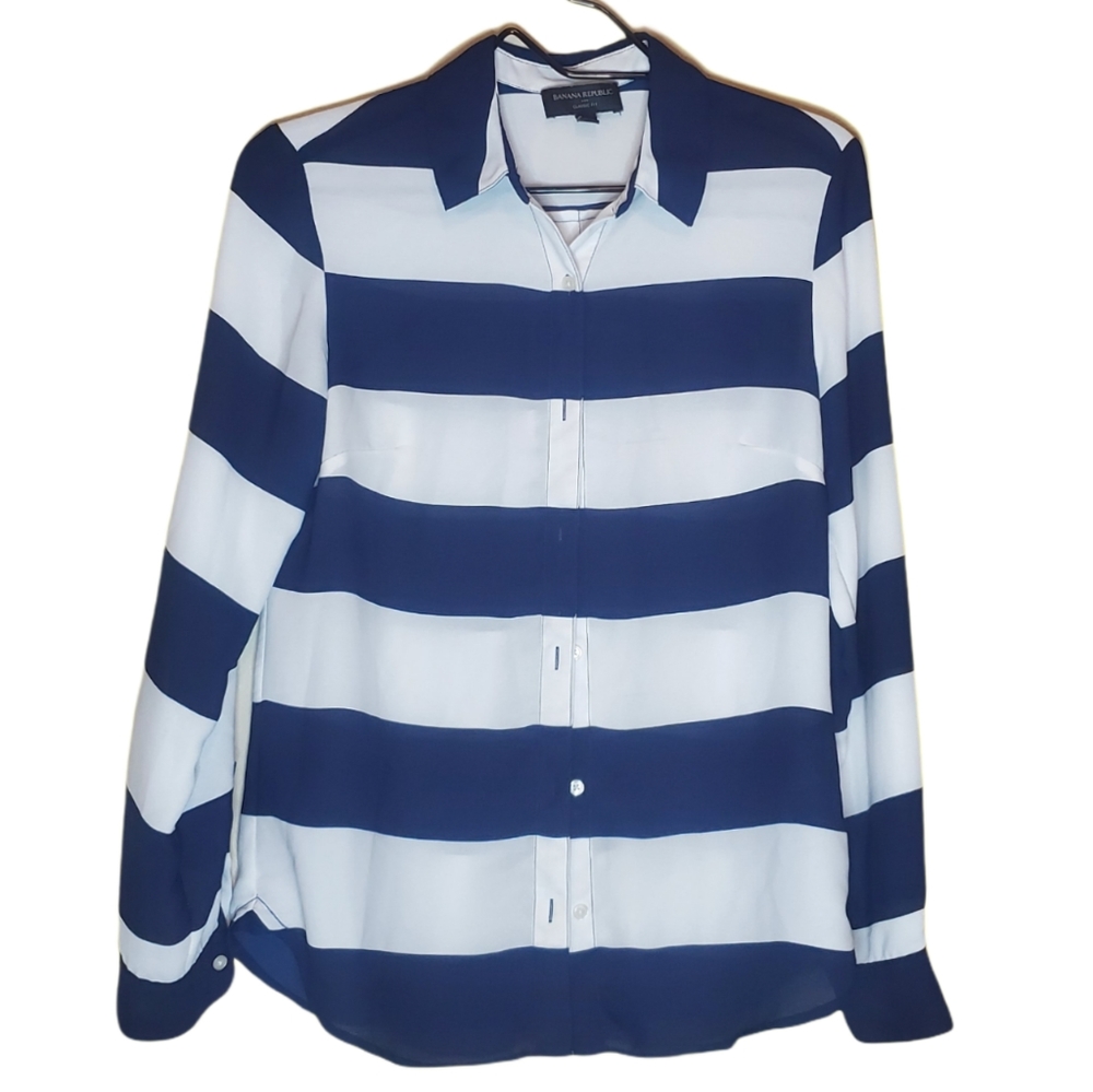 Banana Republic Navy & White Bold Stripe Top